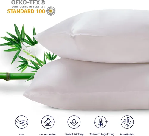 Miniatura 3 de SLEEP ZONE Juego de 2 fundas de almohada tamaño King, rayón derivado de bambú, color blanco, fundas de almohada suaves y transpirables con cierre