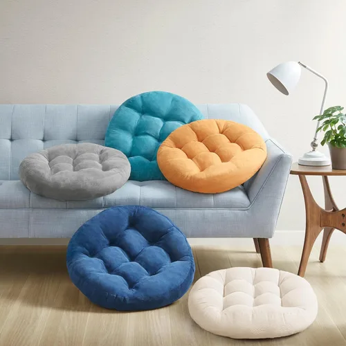 Miniatura 30 de Juego de 2 almohadas de suelo de meditación, almohadas cuadradas grandes para adultos, cojín de pana copetuda para sala de estar de tatami, gris, 22