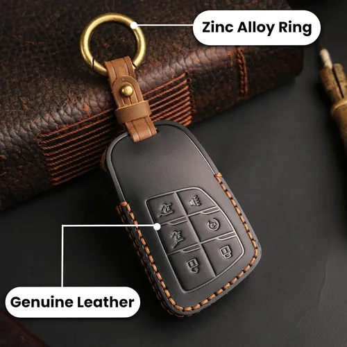 Miniatura 3 de OLLEN Funda de cuero de alta calidad sin tornillos para llavero, compatible con GMC Yukon Denali Sierra Chevy Silverado Suburban Tahoe Buick