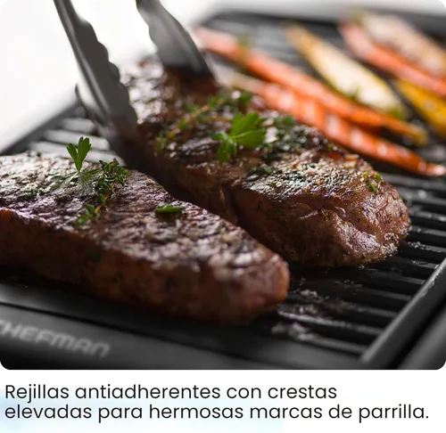 Miniatura 7 de Chefman Parrilla eléctrica para interiores sin humo con superficie de cocción antiadherente y perilla de temperatura ajustable de cálido a abrasador