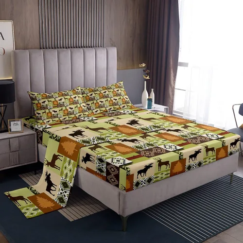 Miniatura 42 de Rustic Lodge - Juego de sábanas tamaño individual con diseño de oso y alce, diseño de retazos, color rojo y negro, a cuadros, ropa de cama de Multi