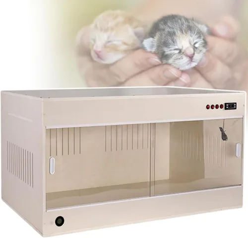 Incubadora de gatitos, caja para mascotas para mascotas, múltiples respiraderos, lámpara de cerámica de calefacción eléctrica, temperatura