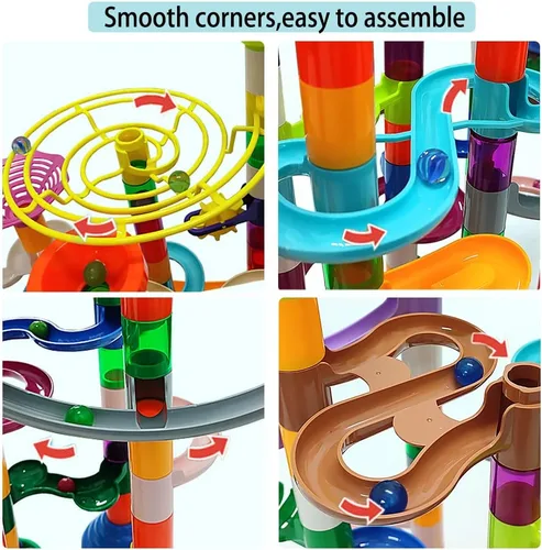 Miniatura 5 de DSHMIXIA Marble Run para niños de 3-4 y 5-8 años, 150 piezas de juguetes de construcción resistentes, juegos para niños, pista de carreras