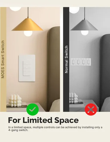 Miniatura 7 de MOES Matter-WiFi - Interruptores de luz inteligentes, requiere cable netural, interruptor de un solo polo de 2.4 GHz, compatible con Alexa Google