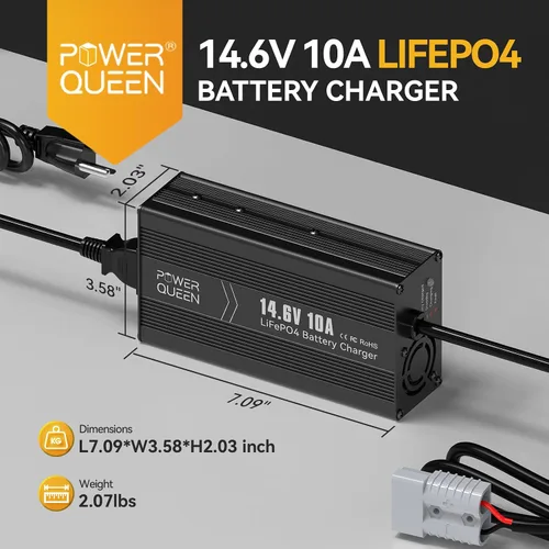Miniatura 2 de Power Queen Batería LiFePO4 de 12.8 V 50 Ah con cargador de batería LiFePO4 de 14.6 V 10 A, BMS integrado de 50 A, batería de ciclo profundo