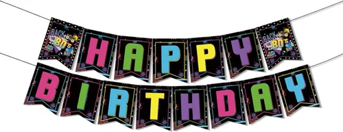 Cartel de feliz cumpleaños de los años 80, pancarta de fiesta de cumpleaños de regreso a los 80, decoración colgante de cumpleaños temática vintage