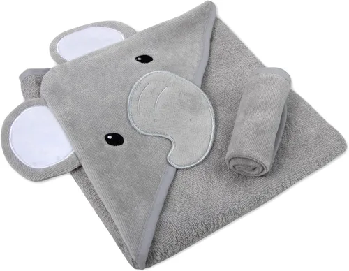 Miniatura 3 de Juego de toallas y paños con capucha de animales para recién nacidos, bebés, niños pequeños y niñas de 3 a 24 meses (elegante elefante gris)