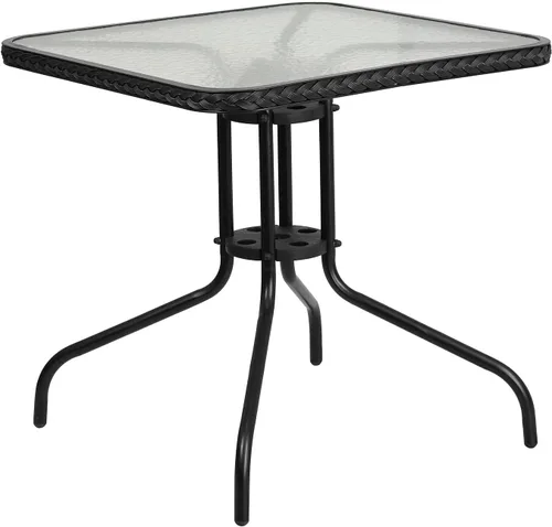 Miniatura 6 de Flash Furniture Lila Mesa Cuadrada de Vidrio y Metal de 28'' con Bordes de Ratán Negro y 2 Sillas Apilables de Ratán Negro
