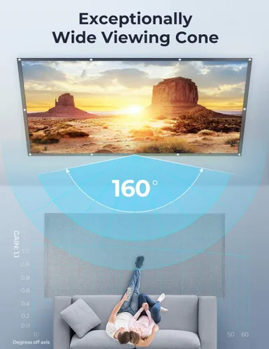 Miniatura 2 de Aurzen Pantalla de proyector de 120 pulgadas, 16:9 4K HD, plegable, antiarrugas, pantalla portátil de doble cara para cine en casa en interiores