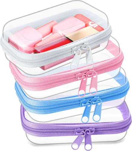 Miniatura 31 de Hoolerry 4 piezas de estuches rígidos transparentes con cremallera, bolsas de maquillaje, estuche de plástico para lápices, contenedores de caja