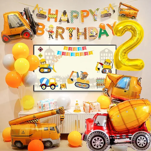 Miniatura 6 de Suministros de Cumpleaños de Construcción para Niños de 2 Años - Kit de Guirnalda de Globos para Decoraciones de Fiesta de Cuarentena