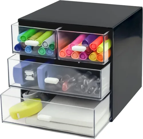 Miniatura 9 de Organizador de escritorio con cajón, caja de almacenamiento de escritorio, organizadores de suministros de papelería de oficina de plástico