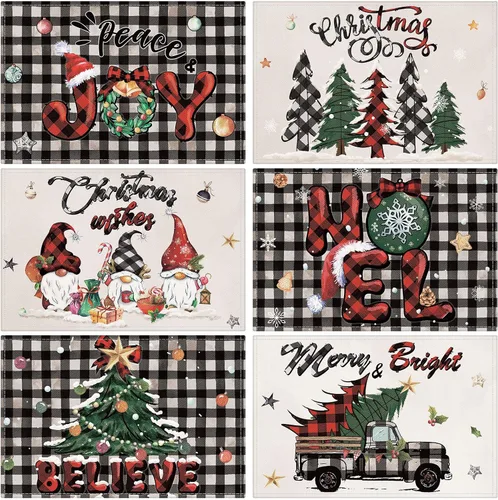 Miniatura 11 de Hushee - Juego de 6 manteles individuales de Navidad, 30 x 45 cm, manteles individuales lavables para mesa de comedor, manteles navideños