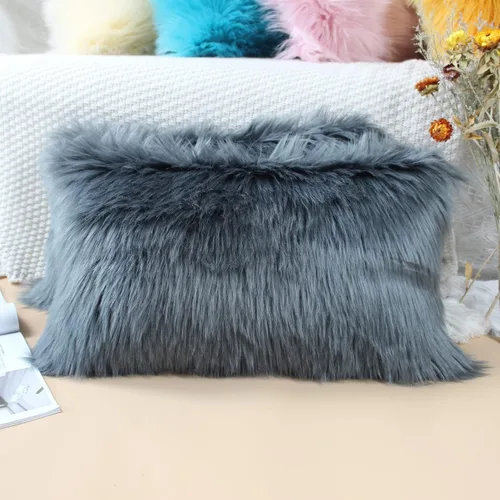 Miniatura 9 de OYIMUA Juego de 2 fundas de almohada decorativas esponjosas de 18 x 18 pulgadas, fundas de almohada lujosas de piel sintética de granja