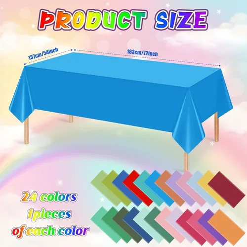 Miniatura 2 de 24 manteles de plástico desechables de 54 x 72 pulgadas de colores surtidos, mantel rectangular arcoíris desechable colorido para fiesta, boda