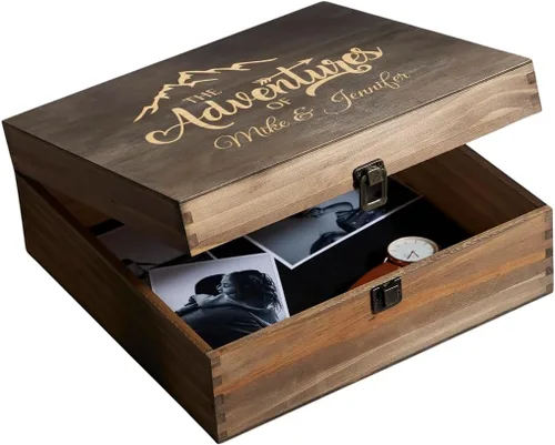 Caja de Recuerdos de Madera Personalizada con Grabado Personalizado Caja de Memoria de Aventura para Parejas Recuerdos de Viaje Fotos Cartas - Cajas