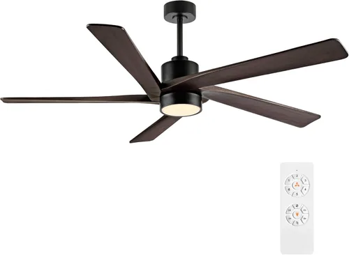 Miniatura 21 de WINGBO Ventilador de techo CC de 64 pulgadas con luces y control remoto, 5 cuchillas reversibles de madera tallada, motor de CC silencioso de 6