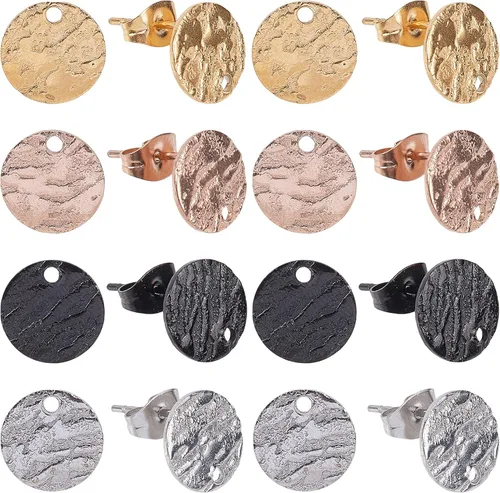 Miniatura 19 de SUNNYCLUE 1 caja, 80 unidades, 20 pares de aretes redondos planos de acero inoxidable con bucle, aretes plateados y dorados, hallazgos en blanco