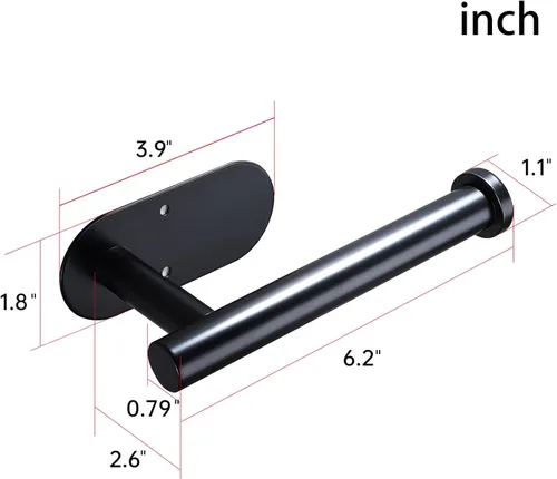 Miniatura 6 de YIGII Soporte de papel higiénico adhesivo – Soporte autoadhesivo para papel higiénico negro, soporte de pared para baño y cocina, acero inoxidable