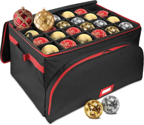 Miniatura 14 de Caja de almacenamiento premium para adornos navideños – Con capacidad para hasta 72 adornos de 3 pulgadas + 8 ranuras laterales para figuritas y Rojo