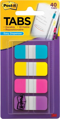 Post-it Pestañas .625" 1.5", 4 colores, 10 por cada color, dispensador de 40 en total (paquete incluye lápiz retráctil OfficeSupplyExpress)