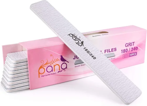 PANA Lima de uñas Emery Jumbo de doble cara para manicura, pedicura, uñas naturales y acrílicas, cebra (grano 180/240), paquete de 50 unidades