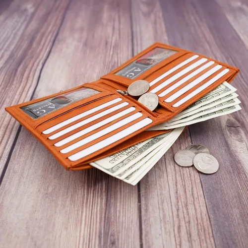 Miniatura 3 de ag wallets Billetera bifold europea de piel auténtica RFID para hombre, 2 ventanas de identificación, Bronceado mermelada, Cartera Rfid plegable Lage