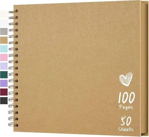 Miniatura 14 de Álbum de recortes de 7 x 7 pulgadas, álbum de recortes DIY de tapa dura de papel kraft, álbumes de fotos, 40 páginas, perfecto para fotos de 4 x 6