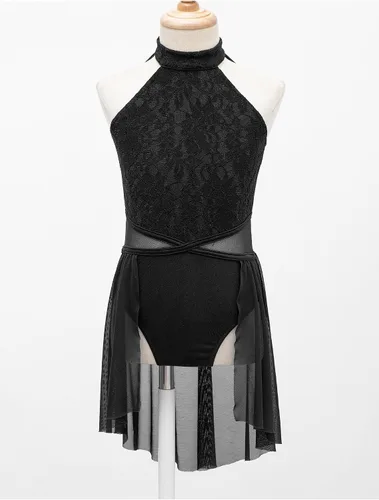 Miniatura 26 de Vestido de ballet lírico para niñas y niñas, sin mangas, encaje floral, leotardo contemporáneo, moderno disfraz de baile