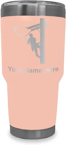 Miniatura 20 de LaserGram Taza aislada al vacío de 20 onzas, Lineman, grabado personalizado incluido (negro)
