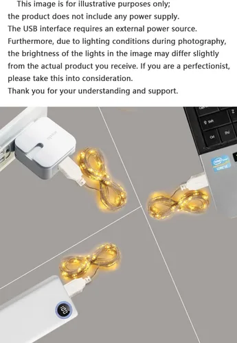 Miniatura 2 de Paquete de 3 luces de hadas USB, luces de cadena alimentadas por USB, color amarillo cálido, 2 metros, 20 lámparas con cuentas, luces LED