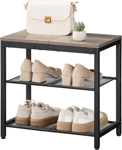 Miniatura 9 de HOOBRO Banco para Zapatos, Zapatero de 3 Niveles, Organizador Industrial de Zapatos Banco de Almacenamiento, Banco de Entrada de 19.7 pulgadas