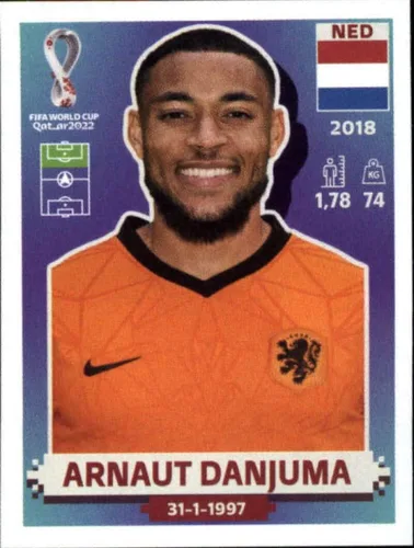 2022 Panini World Cup Soccer Sticker #NED17 Arnaut Danjuma Netherlands Group A Official Qatar WC Album Sticker in Raw (NM or Better) - Measuring 2
