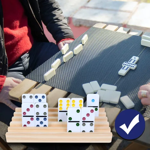 Miniatura 6 de GOTHINK Juego de 8 bandejas de madera para dominó de tren mexicano, juegos de dominó, azulejos de dominó, accesorios de tren mexicano para adultos