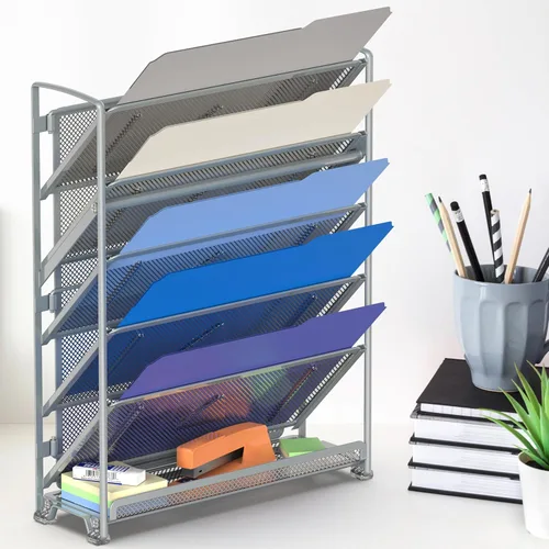 Miniatura 3 de Simple Houseware Organizador de 6 niveles para documentos con bandejas para cartas, para montaje en pared, color plateado Plata
