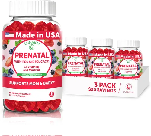 Miniatura 11 de Gomitas prenatales de vitaminas para mujeres con hierro y ácido fólico, masticables y sin OMG, vitaminas prenatales multivitamínicas sin gelatina