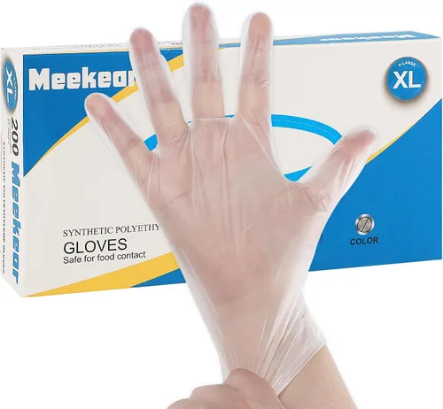 Meekear 200 PCS Food Prep Disposable Gloves, TPE Clear Latex-Free Food Safe Cleaning Gloves, BPA Free, Powder Free, Oil Tight