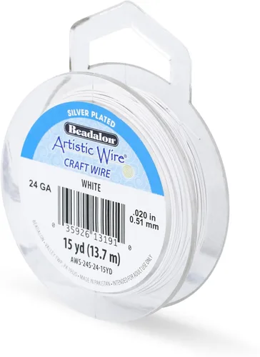 Miniatura 22 de Artistic Wire, alambre para manualidades de calibre 22 bañado en plata, resistente a las manchas, color cobre, blanco, 9,1 m