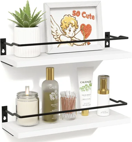 Miniatura 8 de RICHER HOUSE Estantes de baño, organizador de estante de pared flotante negro sobre inodoro de almacenamiento con 2 estantes