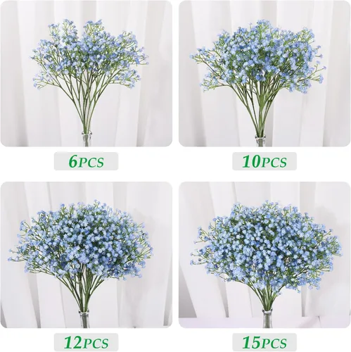 Miniatura 5 de Pusuny Babys Breath - Flores artificiales a granel, 12 piezas de gypsophila flores azules falsas de aliento de bebé, ramos de flores de tacto real