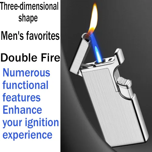 Miniatura 4 de Encendedor doble resistente al viento que brilla en la oscuridad, vela inflable con llama azul para cocina, barbacoa, regalos de campamento