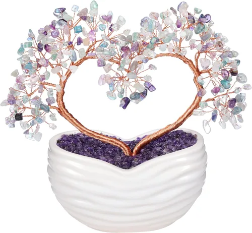 Miniatura 13 de GEHECRST Árbol de aventurina verde con cristales curativos de corazón, árbol de dinero, piedras preciosas de reiki, árboles bonsái de cuarzo, adorno