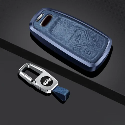 Miniatura 3 de Compatible con Audi Q3 Q8 Q7 Q5 A3 A4 A5 A6 A7 TT TTS S4 S5 RS4 RS5 Funda de cuero de metal para llavero inteligente Azul