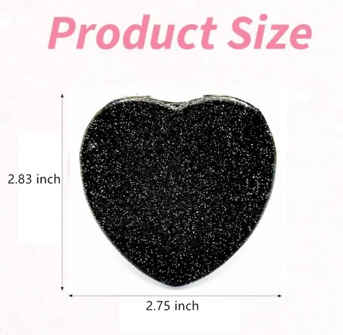 Miniatura 4 de Bonito espejo compacto en forma de corazón para bolso, espejo de viaje negro con purpurina, espejo de bolsillo pequeño de cuero, espejo