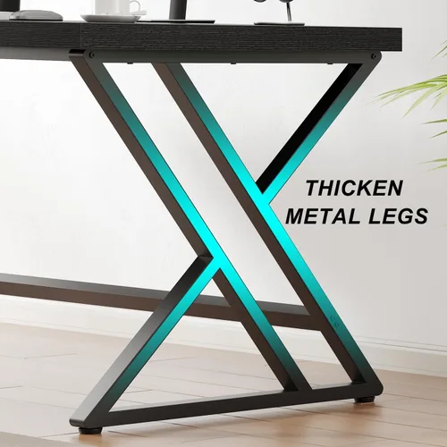 Miniatura 6 de LVB Escritorio Negro, Escritorio Moderno para Juegos, Escritura y Computadora para Oficina en Casa, Mesa de Metal y Madera para Estudio y Trabajo