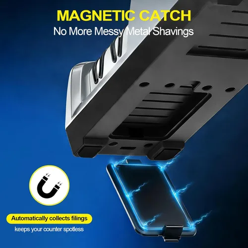 Miniatura 4 de Afilador de cuchillos eléctrico, afilador de cocina profesional de 3 etapas con 100% abrasivo de diamante, ángulo de precisión de 15°, caja de polvo