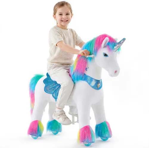 Miniatura 11 de PonyCycle Paseo a caballo en poni modelo avanzado Y peluche marrón caballo juguete para niños tamaño 3 para edades 3 a 4, caballo mecedora