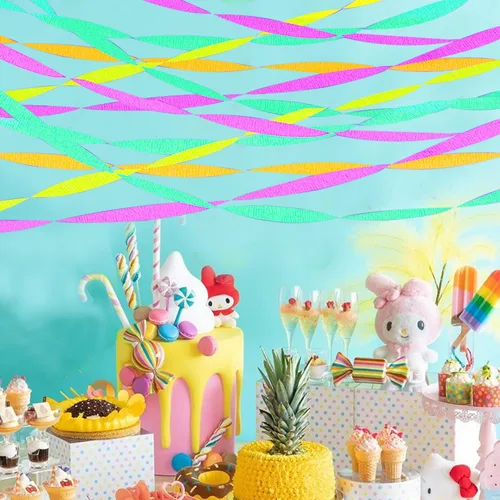 Miniatura 4 de Decoraciones de serpentinas de neón brillantes para fiestas de 400 pies, serpentinas de papel crepé brillante, serpentinas de papel neón