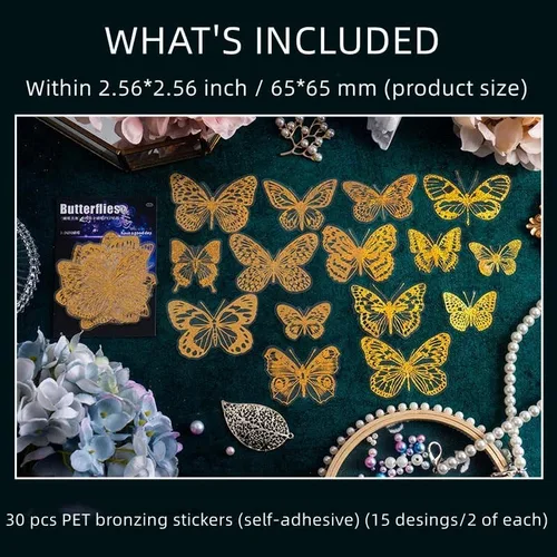 Miniatura 2 de Calcomanías de bronceado PET para álbum de recortes, kit de álbumes de recortes, mariposa brillante, papel estético, planificador de diario