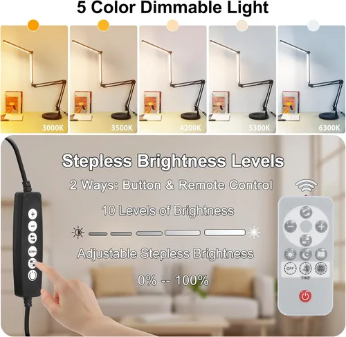 Miniatura 2 de Toolour Lámparas de escritorio para tecnología de uñas, lámpara de arquitecto doble grande de 24 W con control remoto, 5 colores, modo de sueño